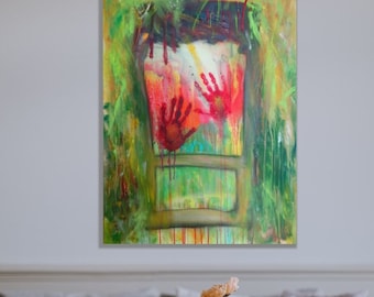 Handprints Original Abstract Acrylic Painting on Canvas, 30x40