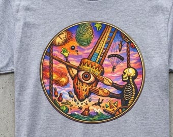 Surreal Psychedelic Art T-Shirt, Skeleton Fantasy Tee, Weird Art Shirt