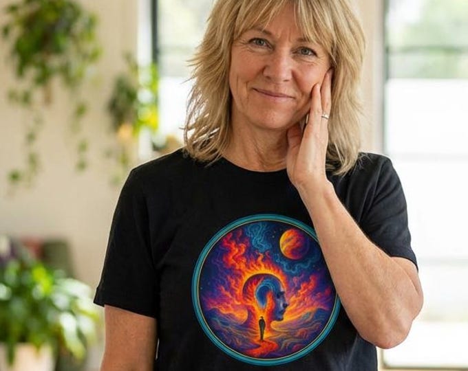 Cosmic Mind T-Shirt, Psychedelic Surreal Head Flame Art Tee