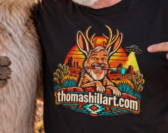 Jackalope Artist T-Shirt, New Mexico Desert Tee, Front & Back Print, Funny Adios Shirt