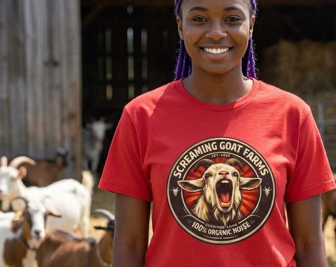 Screaming Goat Farms T-Shirt, 100% Organic Noise, Vintage Parody Meme Tee