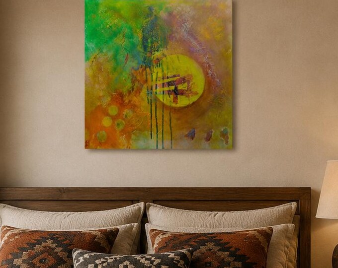 Abstract Acrylic Painting, Textured Circles, Warm Hues, Ready to Hang