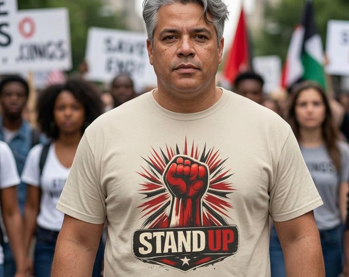Stand Up Fist Protest T-Shirt | Retro Sunburst Graphic Tee