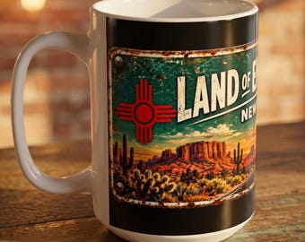 Land of Enchantment Mug, New Mexico Route 66 Coffee Cup, 11 oz 15 oz