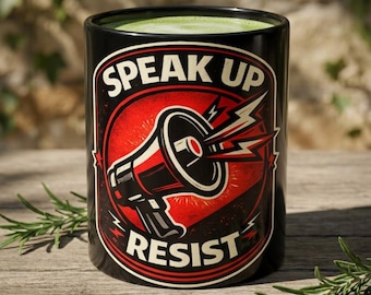 Speak Up Resist Mug, Megaphone Protest Coffee Cup, 11 oz or 15 oz
