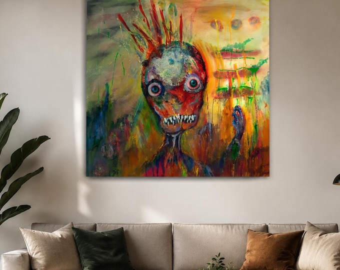 Wild-Eyed Figure Original Acrylic Painting | Surreal Expressionist Large Art