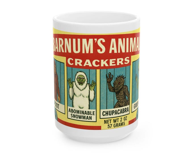 Barnum's Animal Crackers Circus Monsters Mug |  Bigfoot Yeti Chupacabra Alien in Cages
