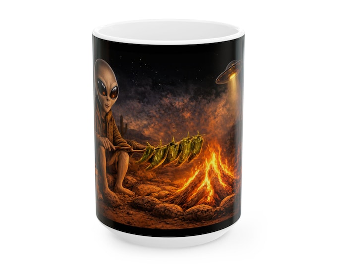 Alien Green Chili Mug | NEW MEXICO and Roswell Ceramic Coffee Cup