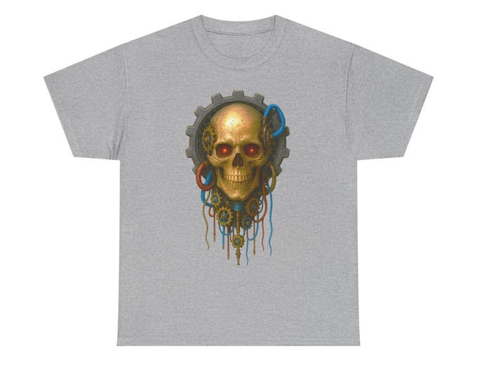 Cyber Steampunk Skull Illustration Mechanical Gears & Tubes  Gothic Industrial Art Print