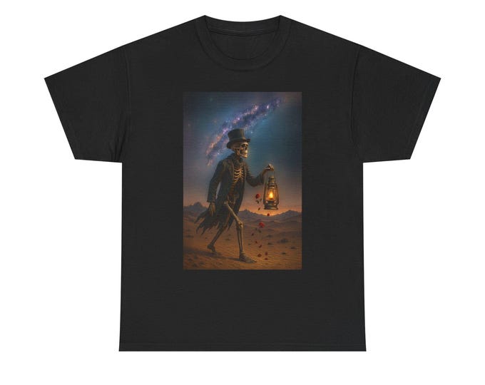 Skeleton with Lantern Dead T Shirt / The Dead walk at night scattering roses to the deadheads