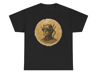 Camiseta Steampunk Inventor / Camiseta Vintage con Retrato Mecánico / Arte de Engranajes Industriales