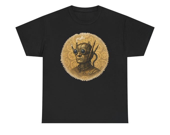 Steampunk Inventor T-Shirt / Vintage Mechanical Portrait Tee / Industrial Gear Art