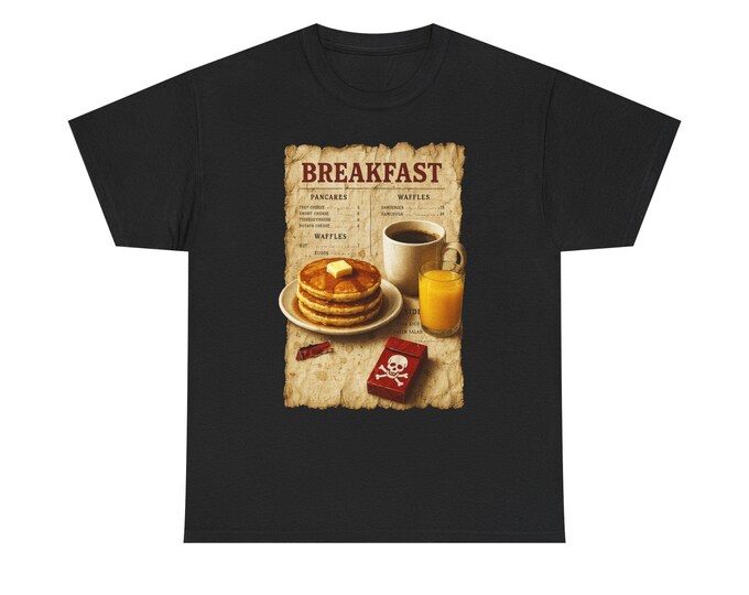 Breakfast Poster Funny T-Shirt | Pancakes Coffee Orange Juice Vintage Menu