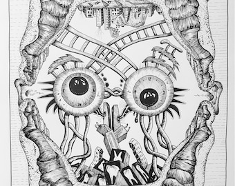 Abstract Fantasy Pen Drawing / Original Art 18"x 24"