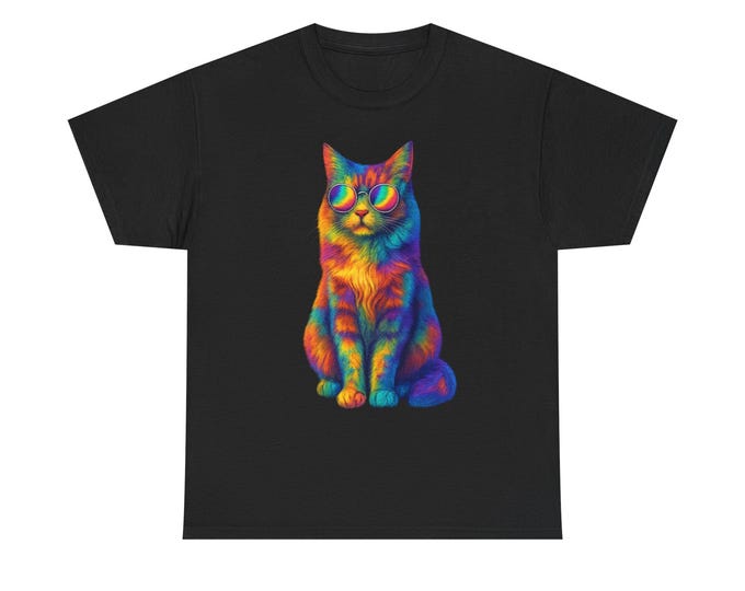 Rainbow Cat T-Shirt | Psychedelic Kitten with Sunglasses