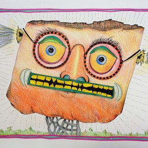 Original Colored Pencil Drawing and Cartoon