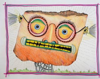 Original Colored Pencil Drawing and Cartoon
