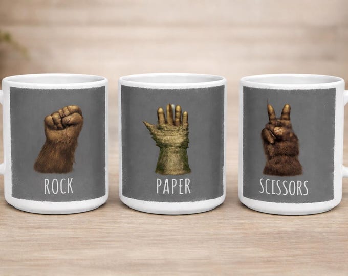 Monsters Mug Rock Paper Scissors  |  1 mug with 3 Images Game for Beastly Hands,