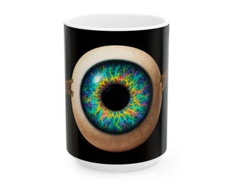Rainbow Iris Eye Mug with Hands | Ceramic Coffee Cup