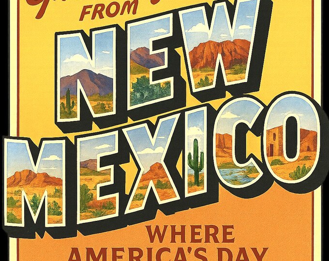 Greetings From New Mexico T-Shirt | Retro Postcard Design, Southwest Travel Tee