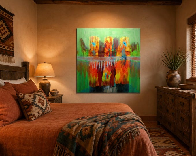 Original Abstract Acrylic Painting: Colorful Forest Landscape, 40x40