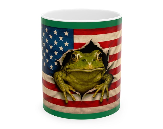 Patriotic Frog Mug | American Flag Ceramic Mug