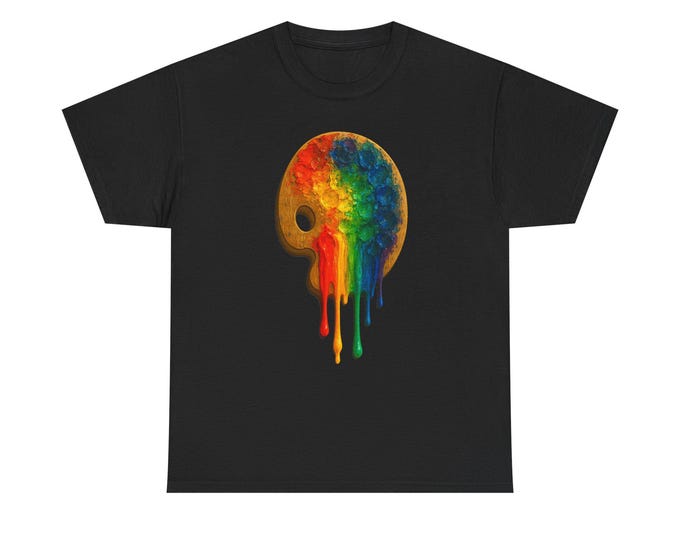 Rainbow Drip Paint Palette T-Shirt | Artist Tee, Colorful Dripping Design