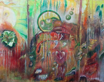 Abstract Amphibian Surreal Original Painting, 30" x 40"
