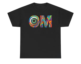 OM Chant Eyeball T-shirt | Colorful Swirl Om Symbol with Third Eye Looking Tee
