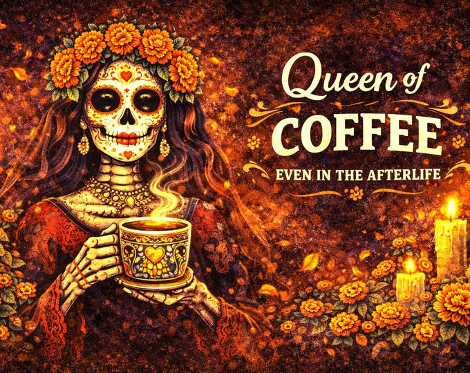 Queen of Coffee Skull Mug | Dia de los Muertos Queen Design