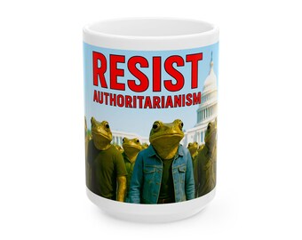Ceramic Mug, Frogs Marching  No Kings protest design - ideal for activists, frog lovers, and those who stand against monarchy. Great