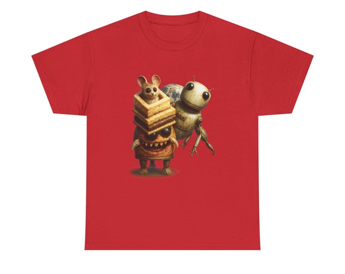 Whimsical Creature Trio T-Shirt, Robot Mouse Monster Illustration