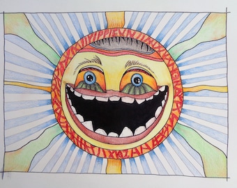 Happy Face Original Drawing, Colored Pencil 18"x24"