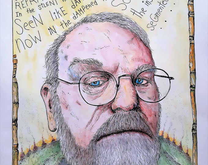 Portrait drawing with poetic text, original art and poem