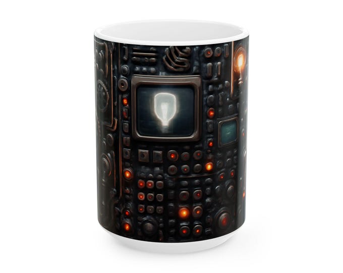 Retro Control Panel Mug | Vintage Machine Interface Coffee Cup