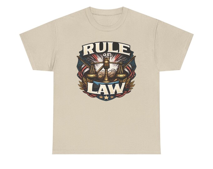 Rule of Law T-Shirt | Patriotic justice emblem, American flag accents