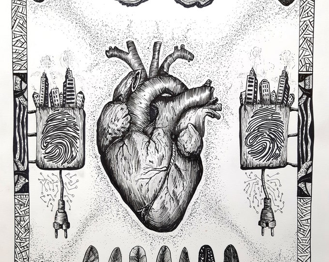 Original art, exotic drawing, hearts