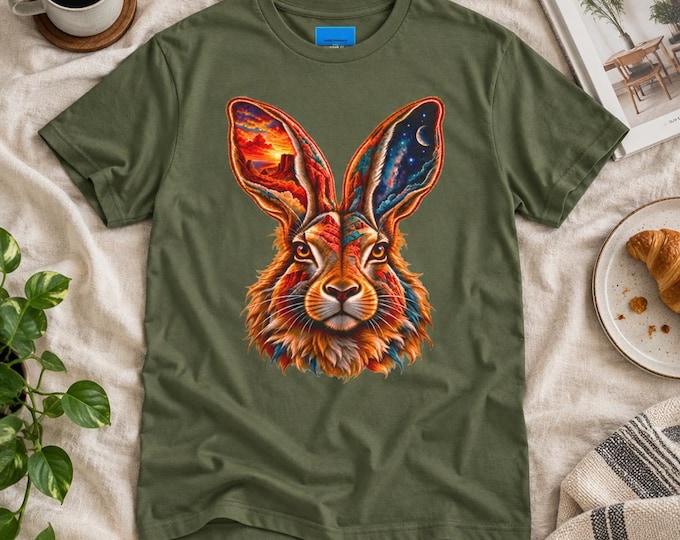 Featured listing image: Cosmic Jackrabbit T-Shirt, Southwest Desert Rabbit Tee, New Mexico Wildlife Shirt