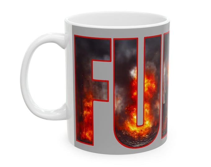FUBAR Explosion Text Mug | Firestorm Lettering Military Slang Ceramic Mug
