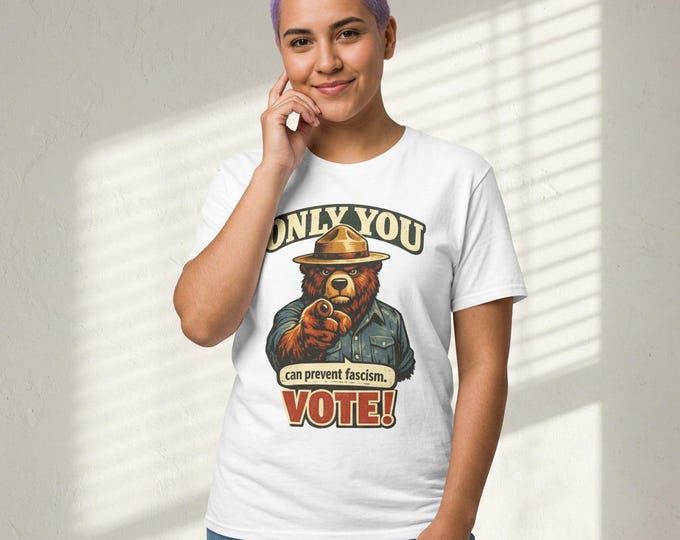 Retro "Only You Can Prevent Fascism" Bear T-Shirt | Pro-Democracy Voting Tee