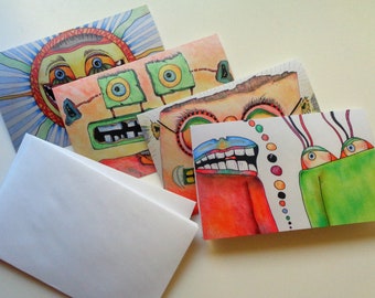 Original Art Greeting Cards, set of 4 with envelopes