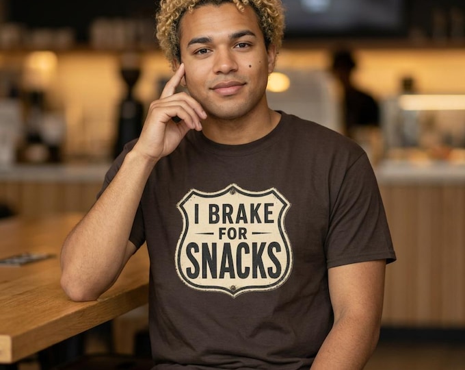 Funny Snack Lover T-Shirt, I Break For Snacks, Vintage Road Sign