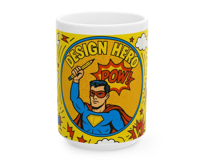 Design Hero Comic Style Mug | Superhero POW Illustration, Graphic Artist Theme