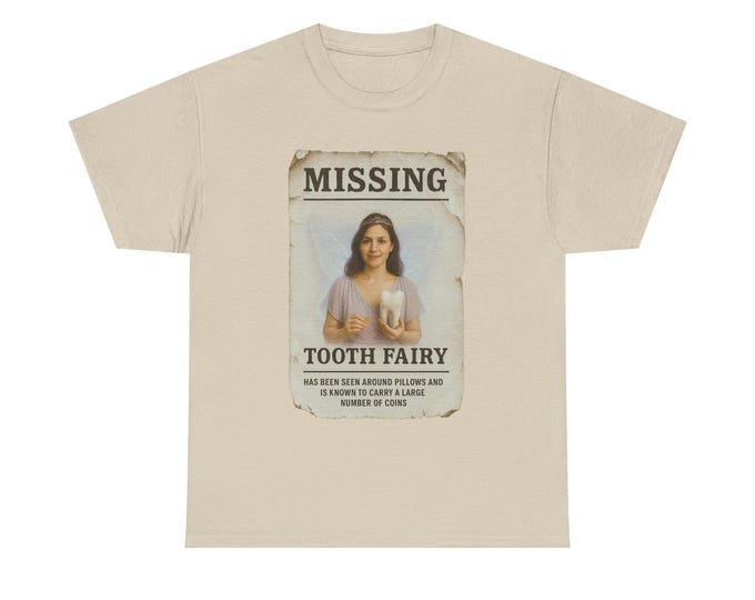 Missing Tooth Fairy T-Shirt, Whimsical Missing Poster Replica Tee
