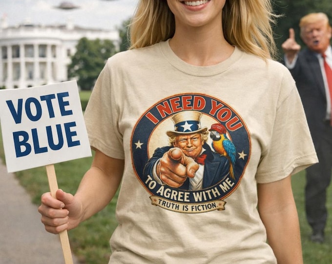 Political Satire T-Shirt, Vintage Propaganda Style, "I Need You To Agree With Me" Tee