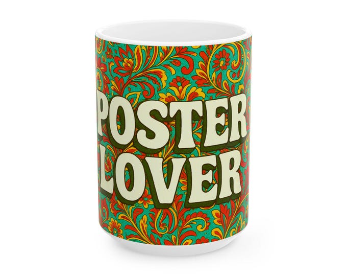Poster Lover Paisley Psychedelic Mug | Retro Floral Paisley Pattern, Bold Vintage Typography