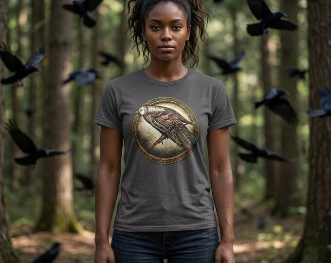 Anatomical Raven Badge T-Shirt | Colorized Pen & Ink Steampunk Art