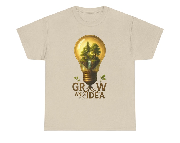 Grow an Idea lightbulb tee | Tree inside bulb illustration, eco inspiration for the creative imagination