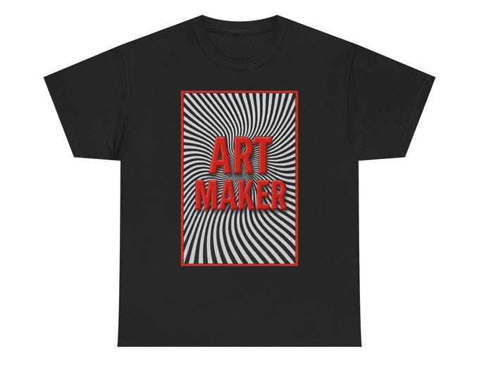 Art Maker Optical Illusion T-Shirt Design / Bold Red Embossed Text/ Op Art Background