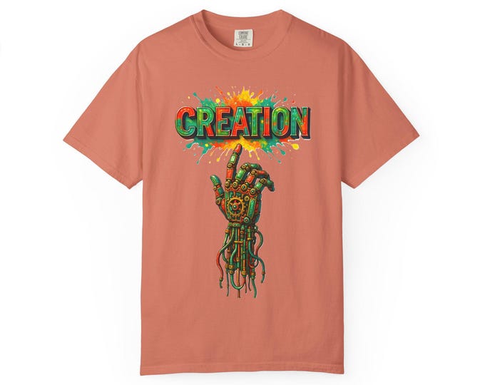 Steampunk CREATION Art Print / Mechanical Hand Artwork / Maker Gift / Inventor Decor / Colorful Gear & Cog Illustration